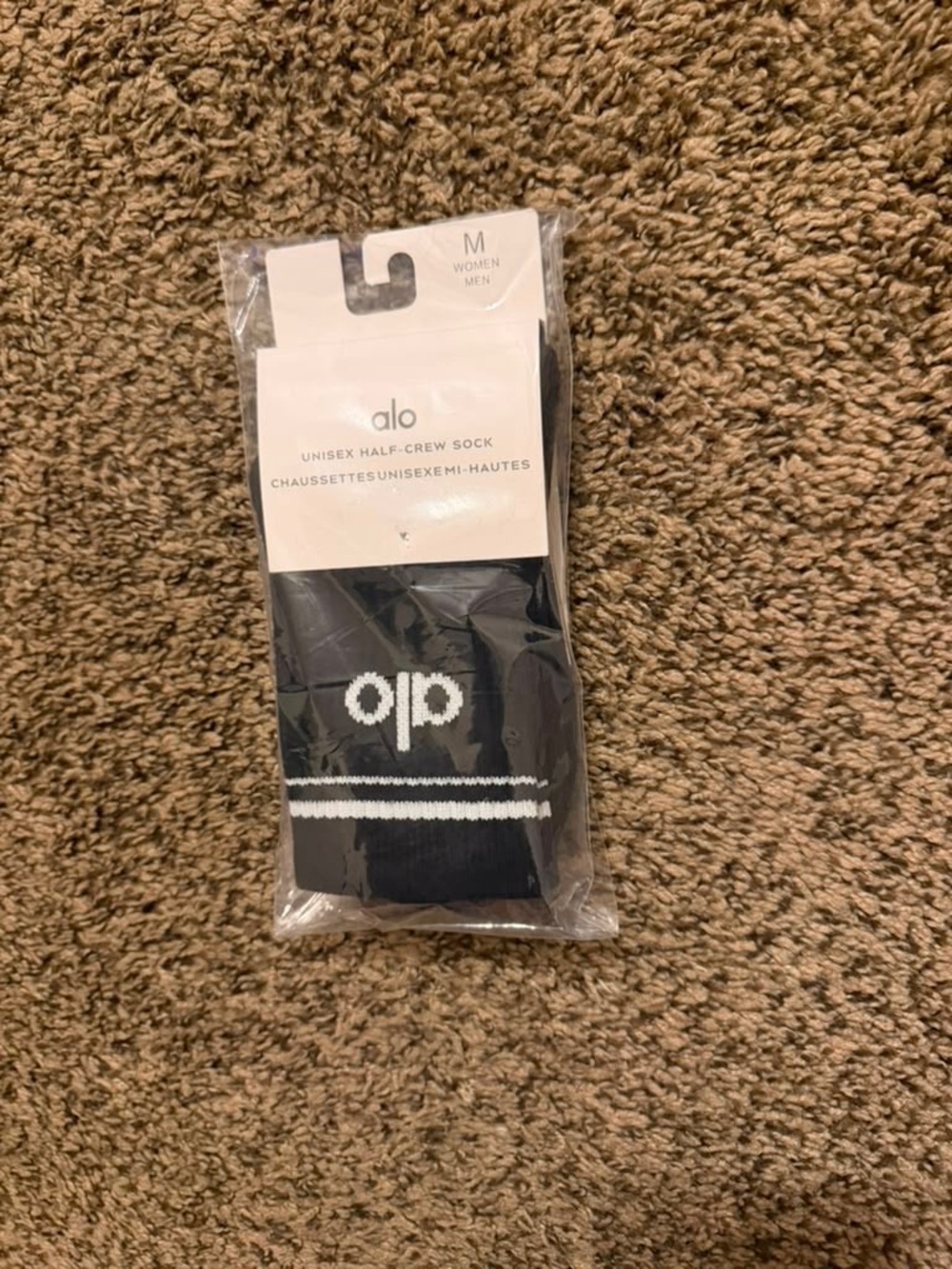 ALO Yoga Black Athletic Half-Crew Socks with White Logo Stripes